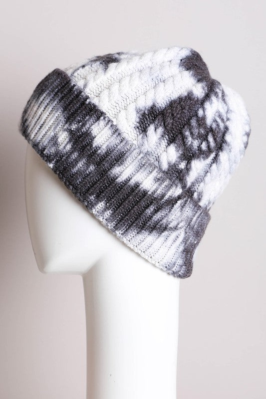 tie dye cable knit cuffed fall & winter beanie stocking hat