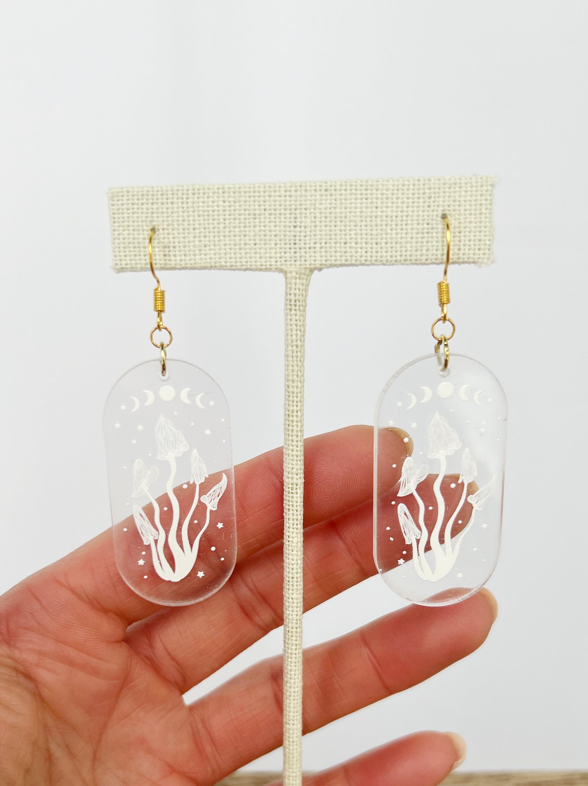 moon phase mushroom acrylic gold plated earrings usa online boutique
