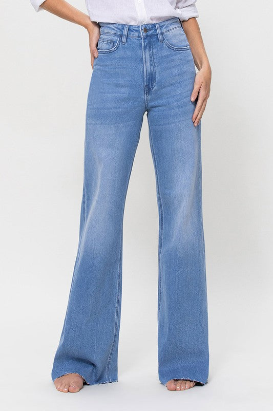 vervet high rise wide leg jeans no distressing stretch denim full length medium wash