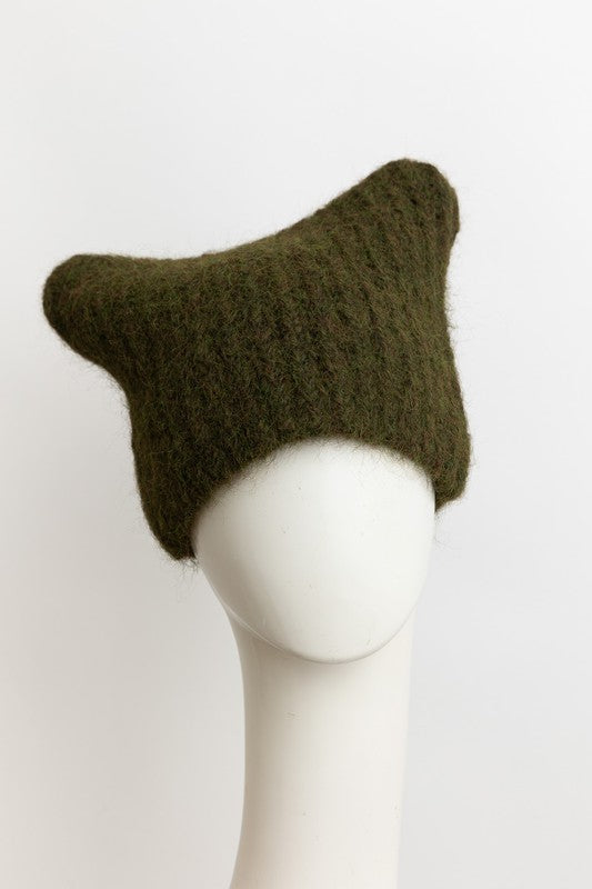 soft cat ear style beanie fall winter cozy solid color hat olive