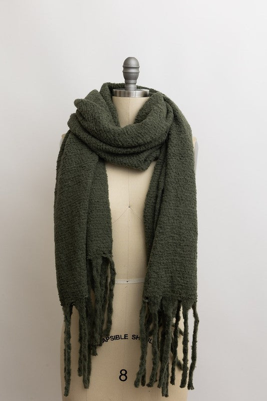 solid color oversized scarf shawl for fall and winter with tassels army green olive