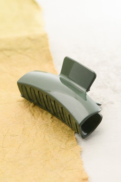 sleek solid color rectangle hair claw clip accessory us online boutique bay leaf olive