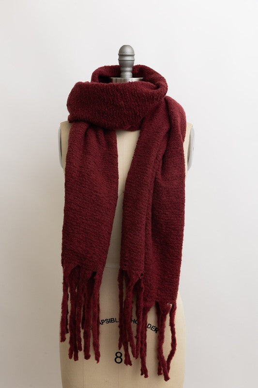 solid color oversized scarf shawl for fall and winter with tassels burgundy