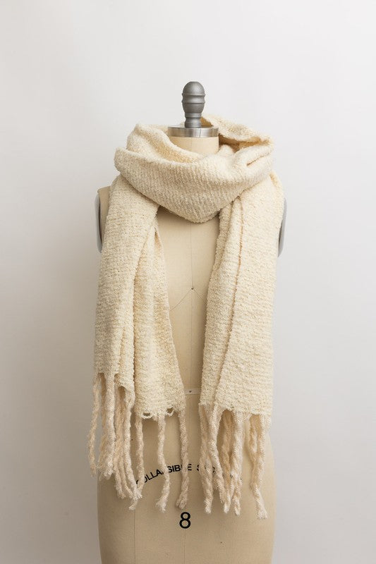 solid color oversized scarf shawl for fall and winter with tassels ivory