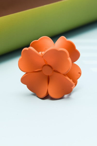 coral orange color flower matte acrylic hair claw clip retro style us online boutique