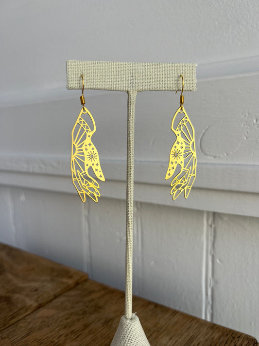 Esmerelda witchy palmistry hand brass gold earrings online boutique