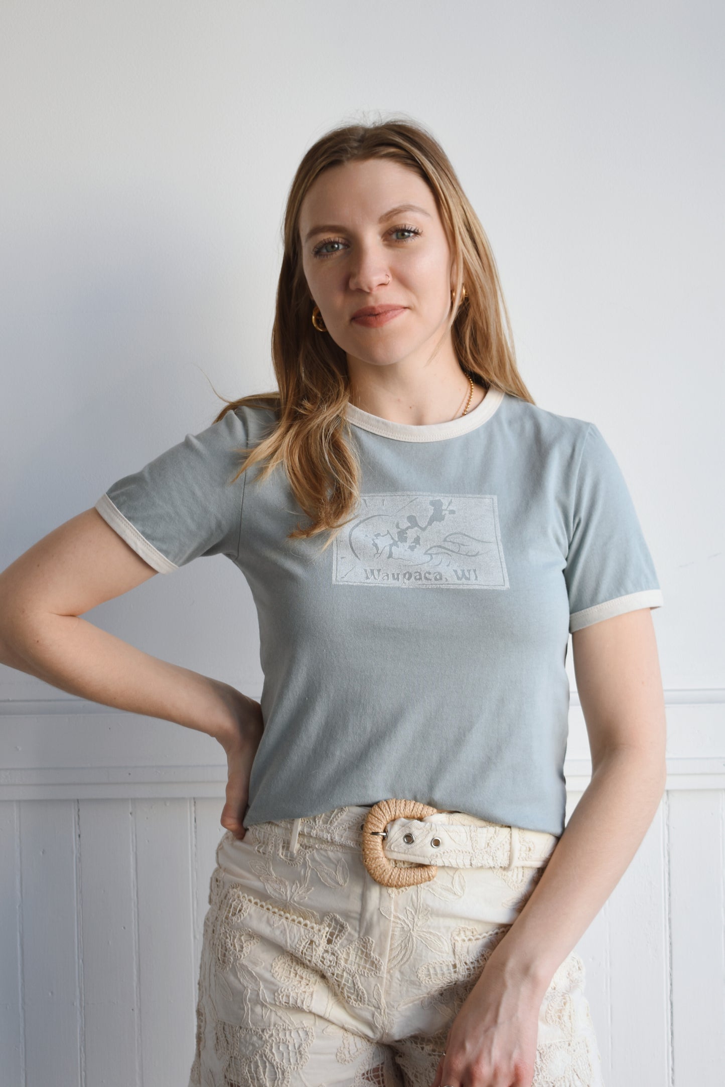 linocut print ringer tee