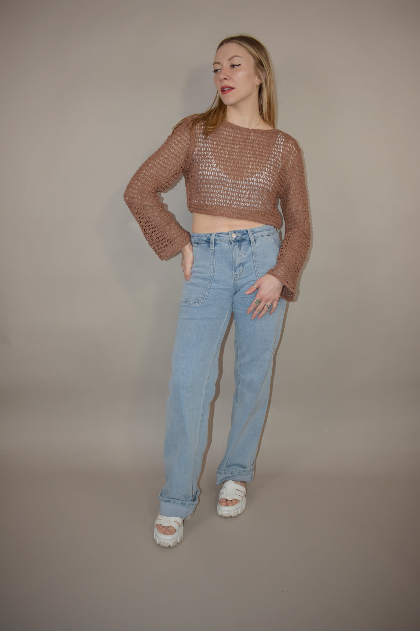 bell sleeve crocheted top