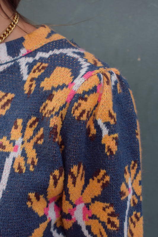 floral mock neck sweater