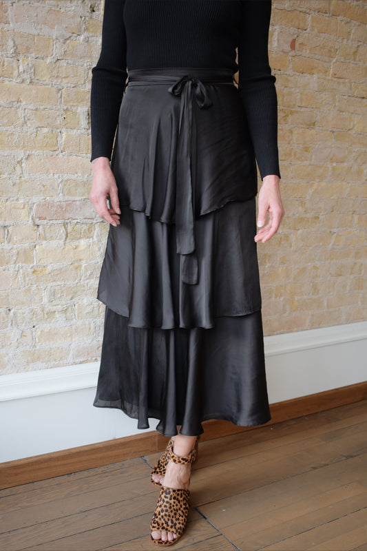 belted satin midi skirt