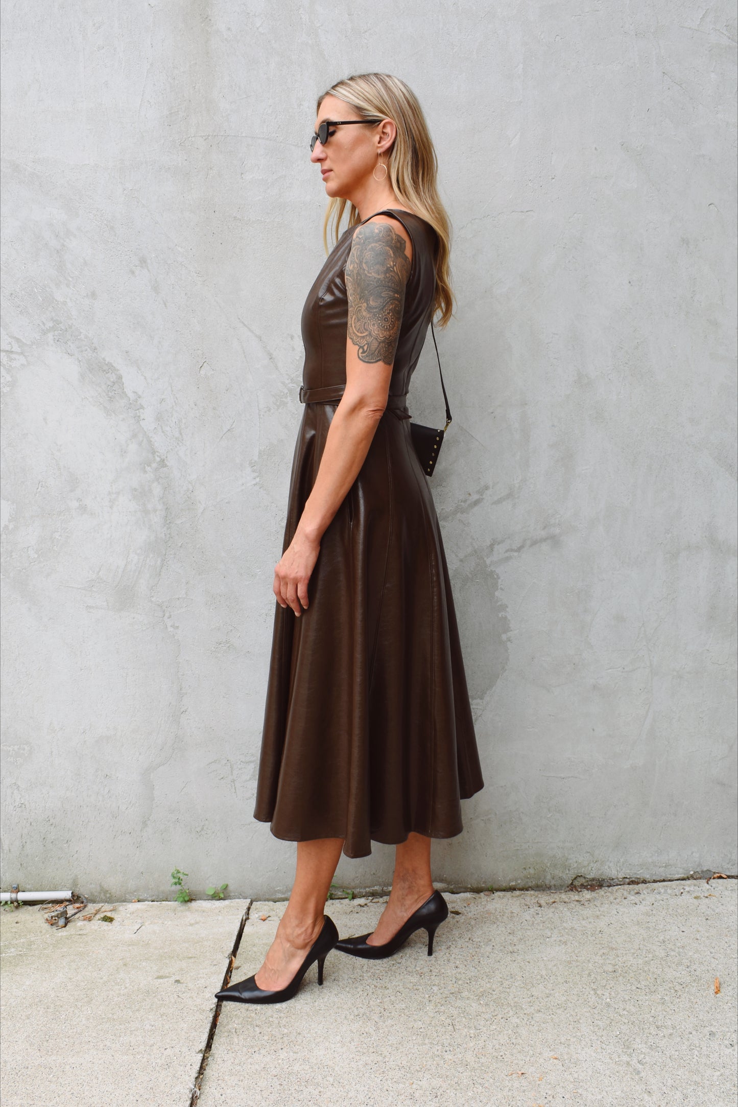 faux leather midi dress