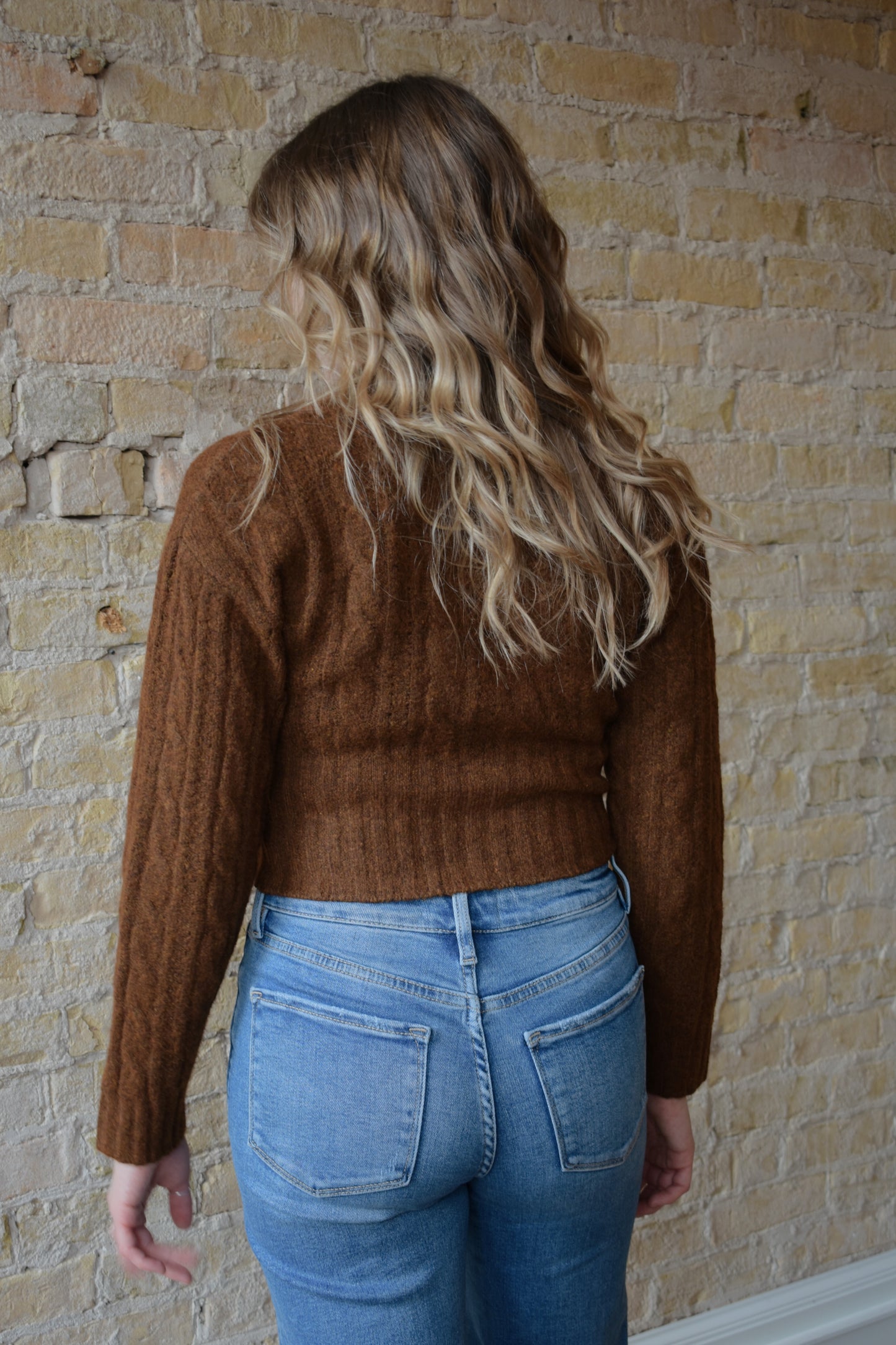 cropped cable cardigan