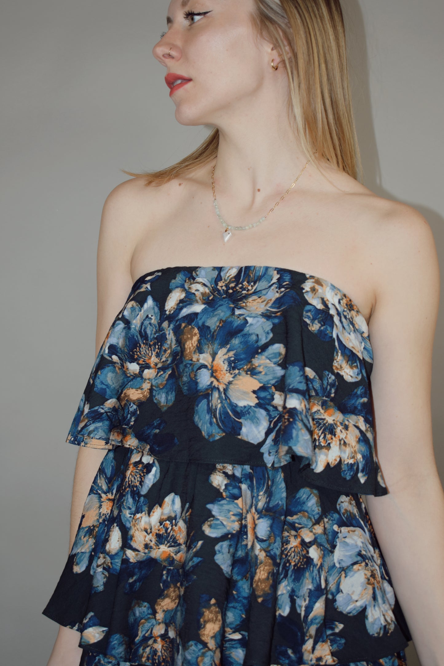 tiered floral mini dress