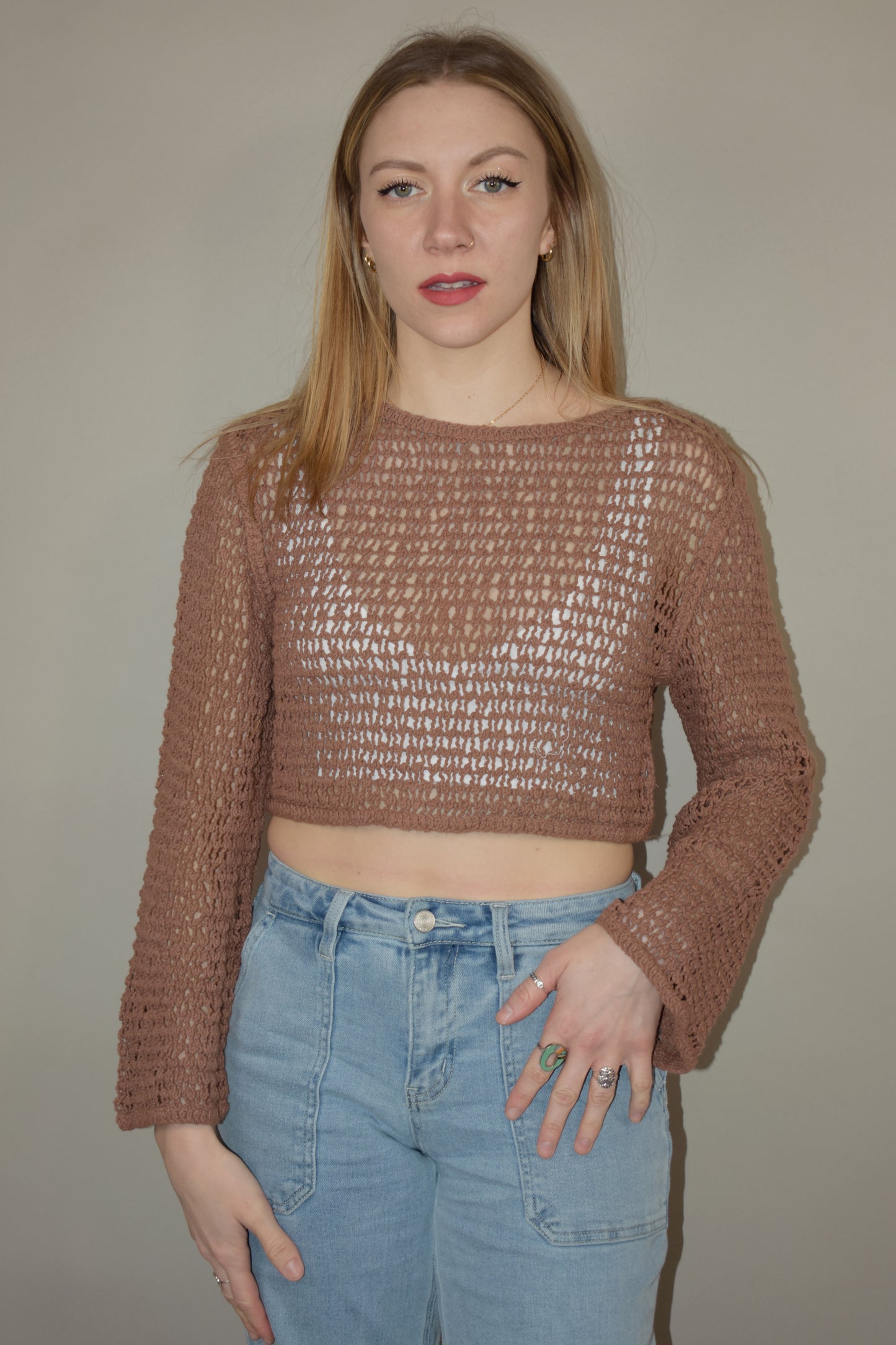 bell sleeve crocheted top