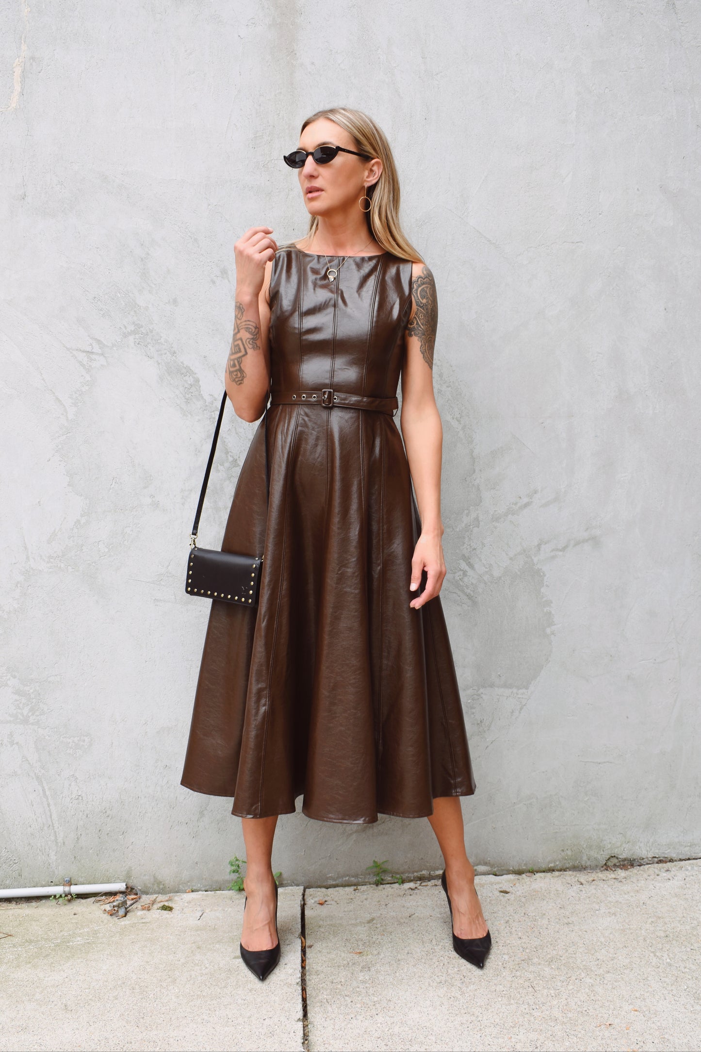 faux leather midi dress