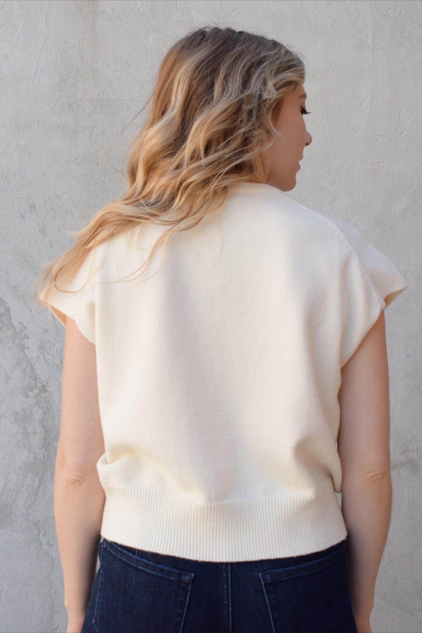 short relaxed cap sleeve style sweater crew neck full length wide ribbed hem