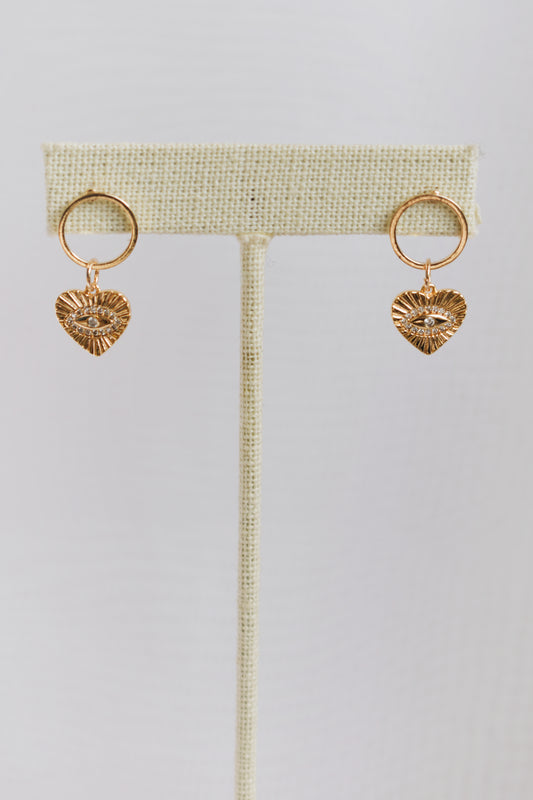 revival made goods evil eye heart dainty gold plated stud circle earrings