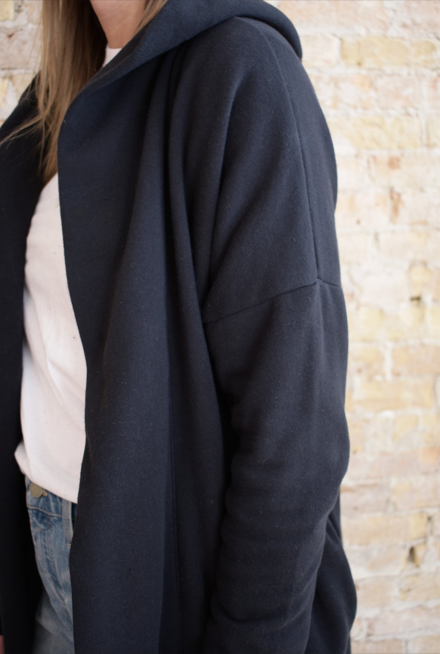 hooded jersey cardigan