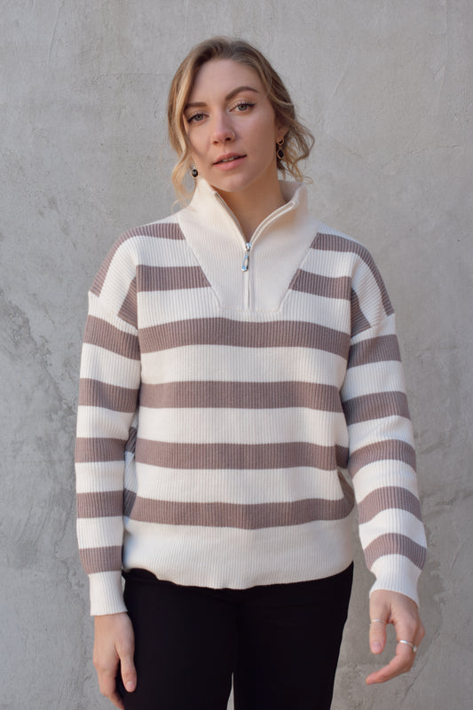 striped quarter zip sweater