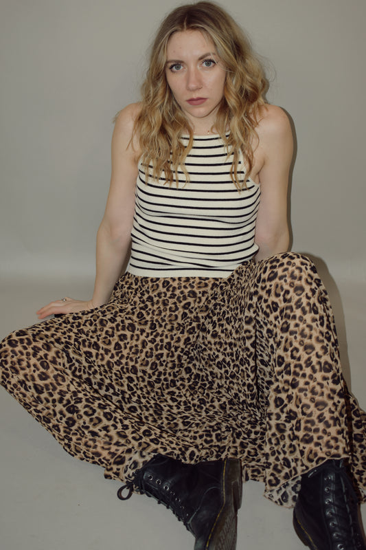 leopard pleated midi