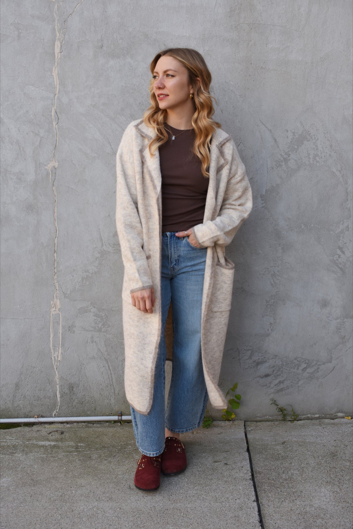 notched collar coatigan