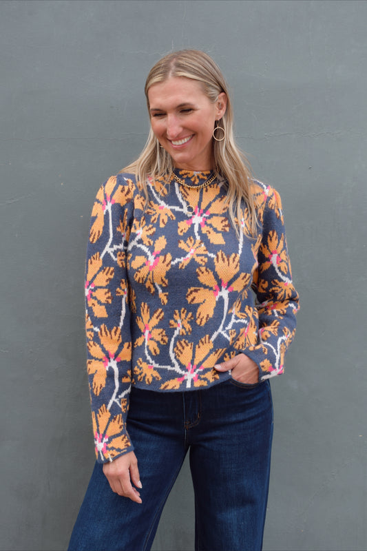 floral mock neck sweater