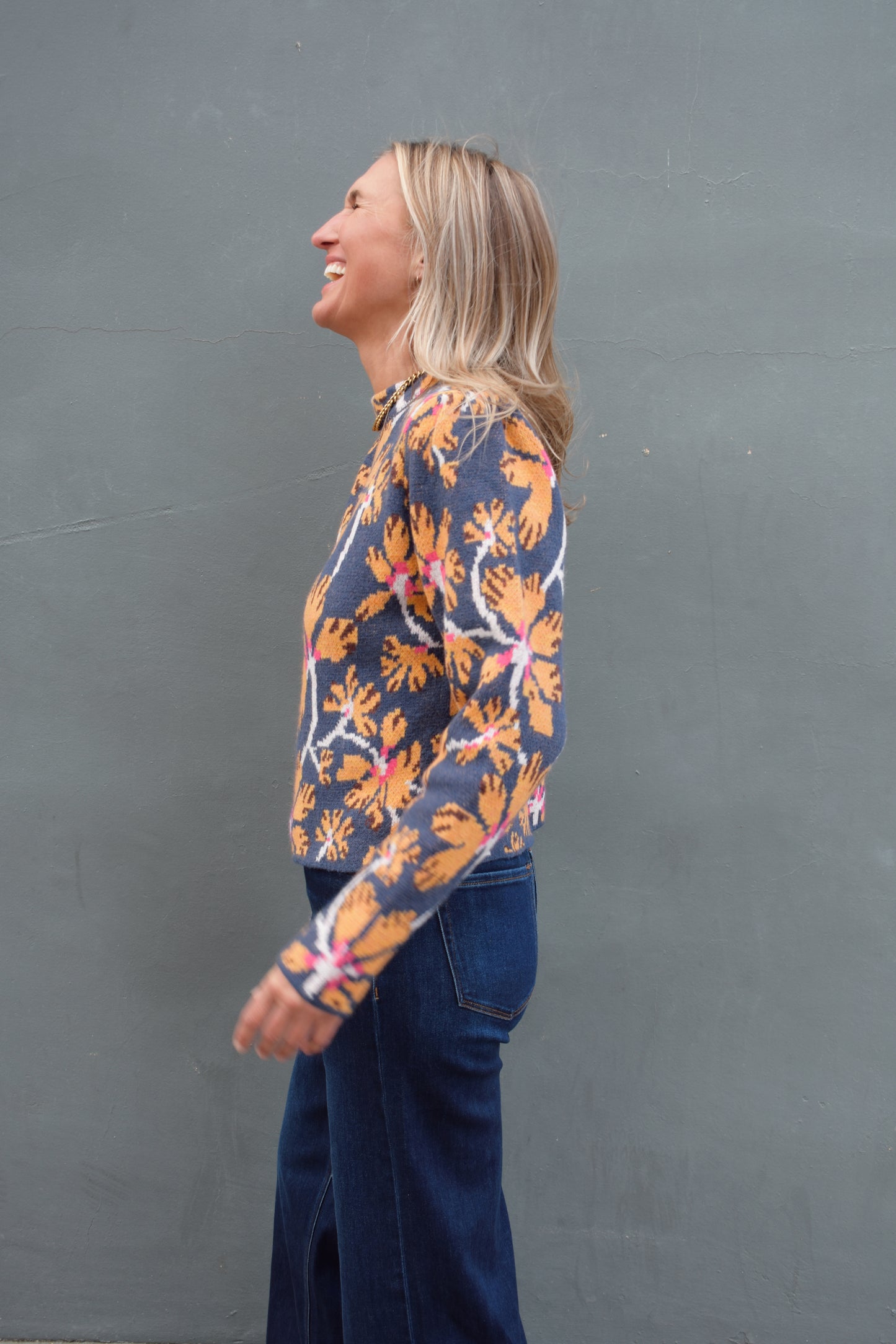 floral mock neck sweater