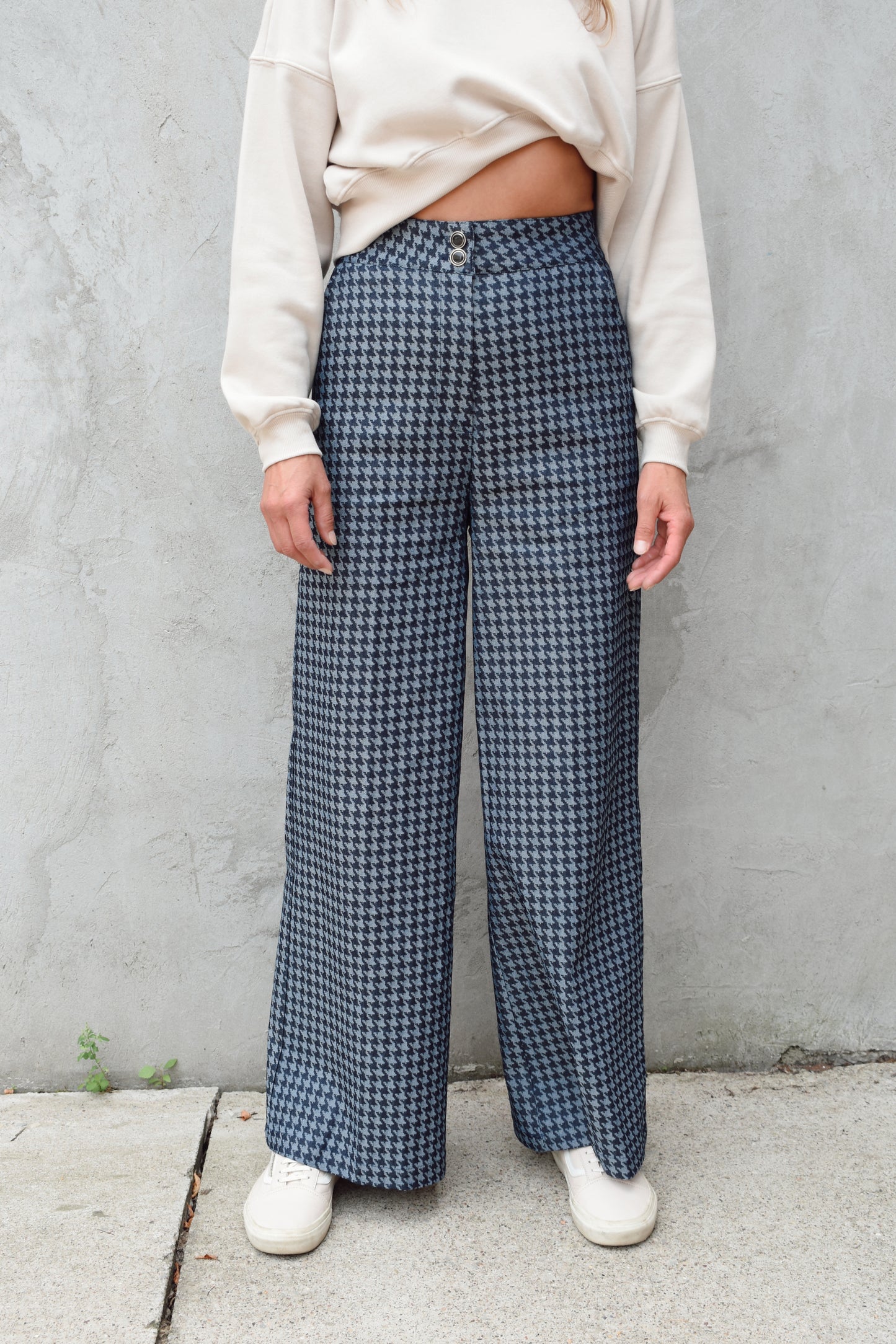 houndstooth wide leg trousers