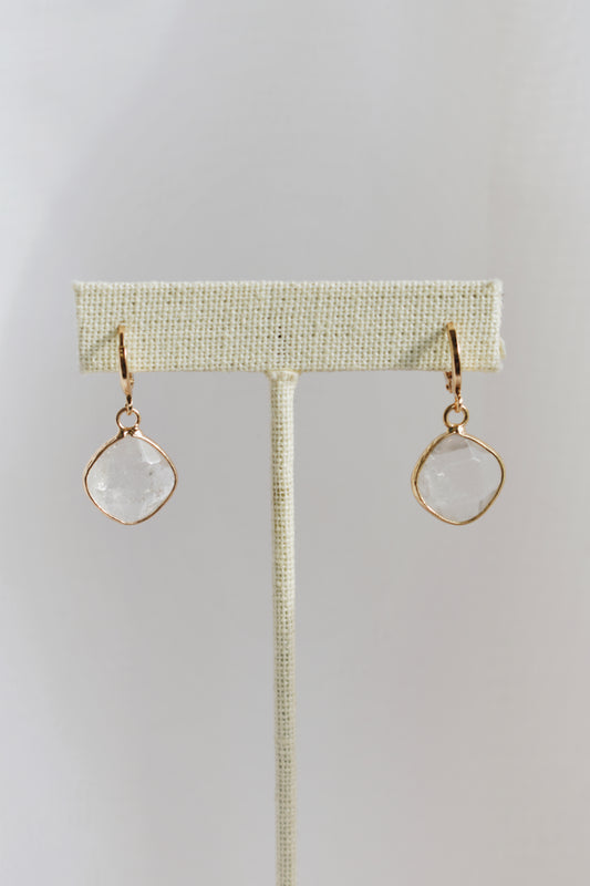 revival made goods clear faceted quartz gold plated huggie style earrings