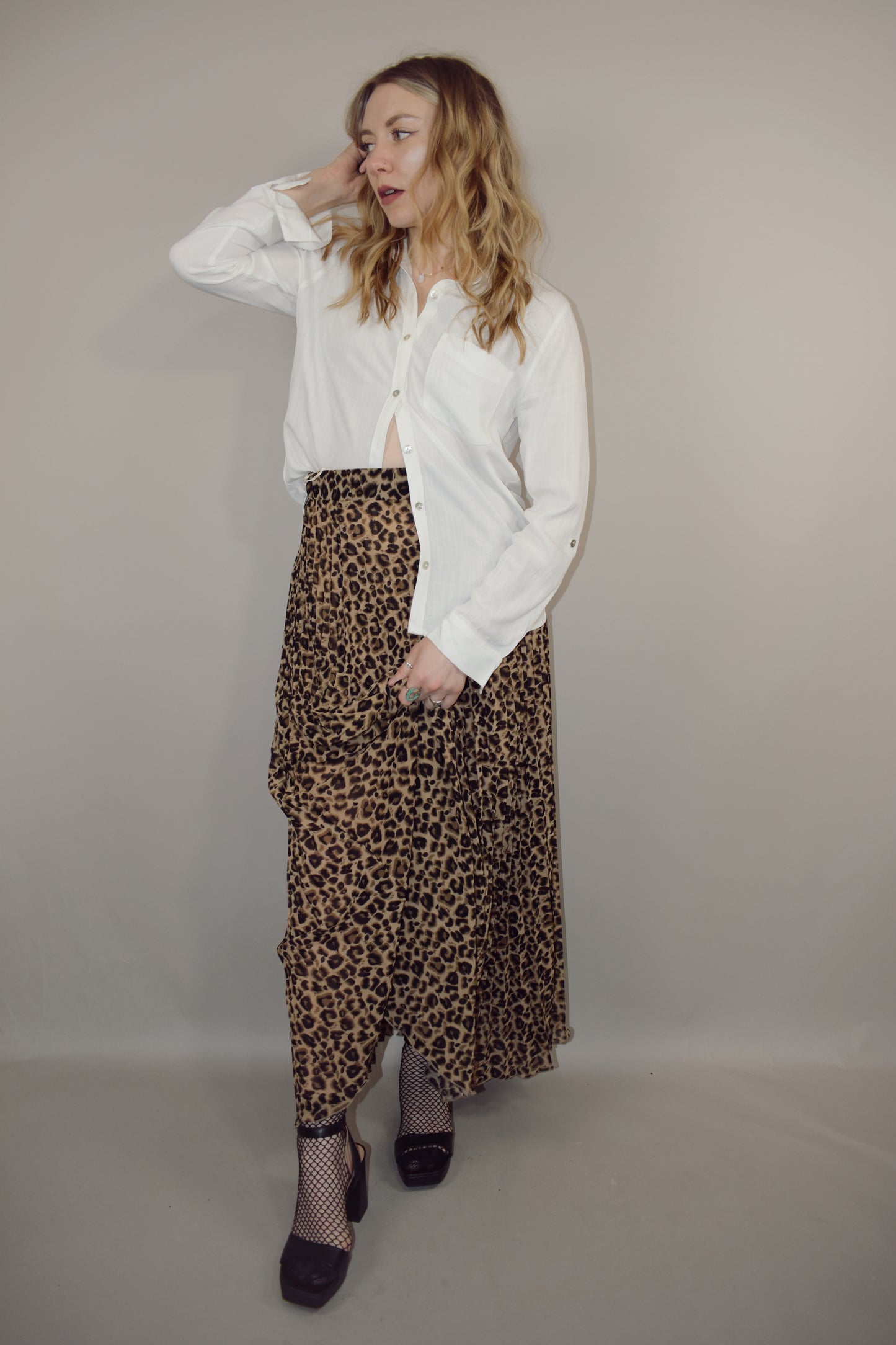 leopard pleated midi