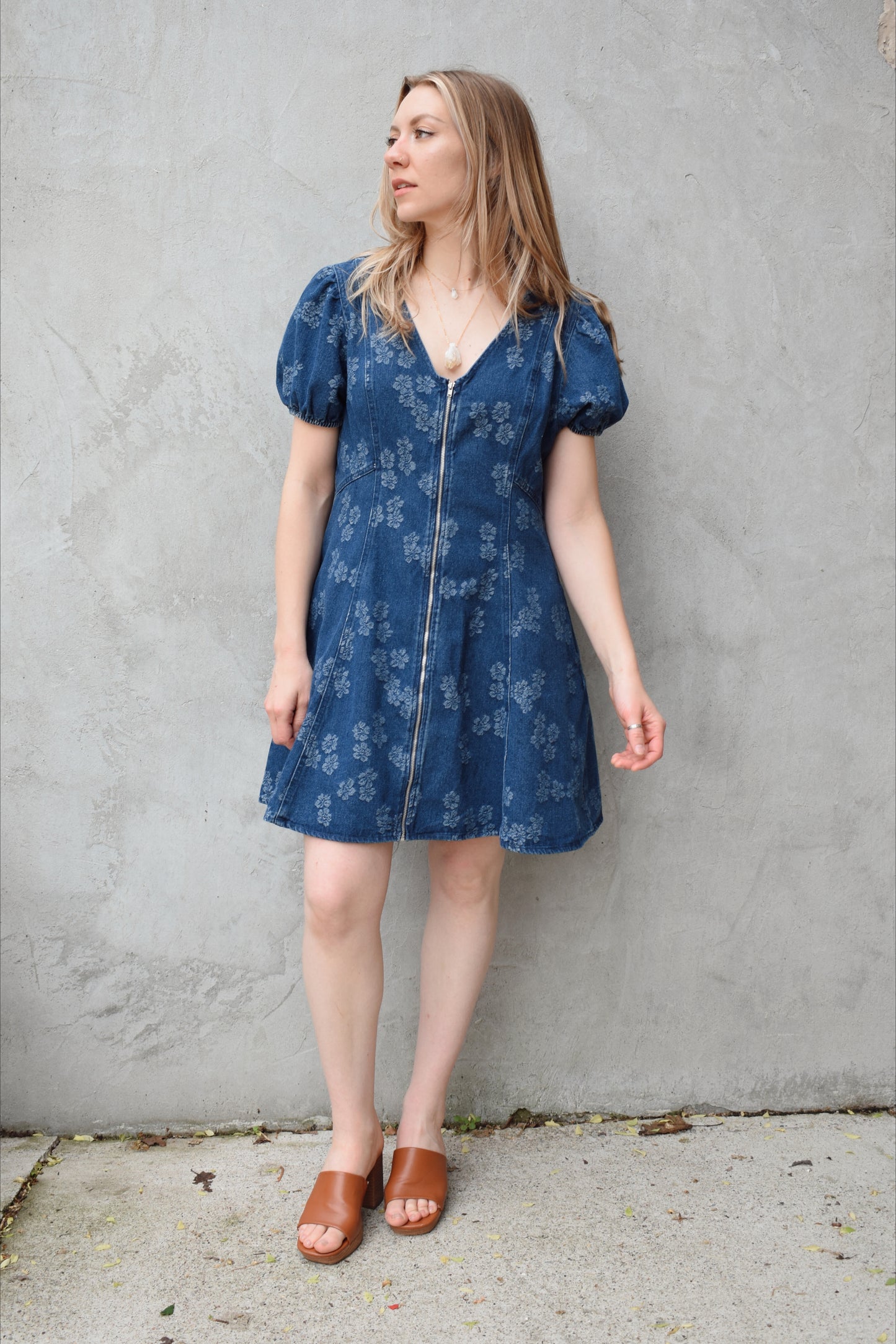 floral denim mini dress