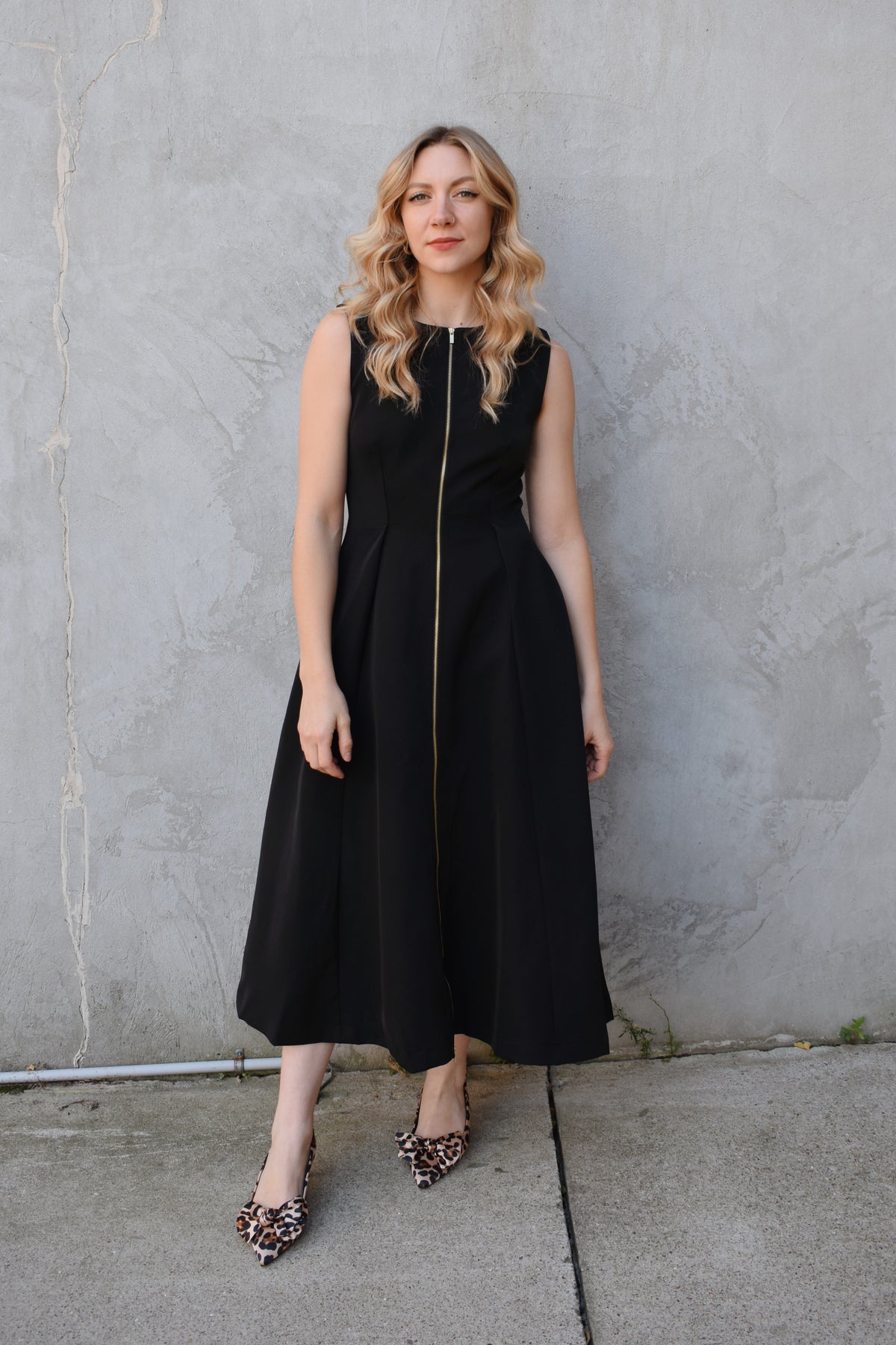zipped up midi dress