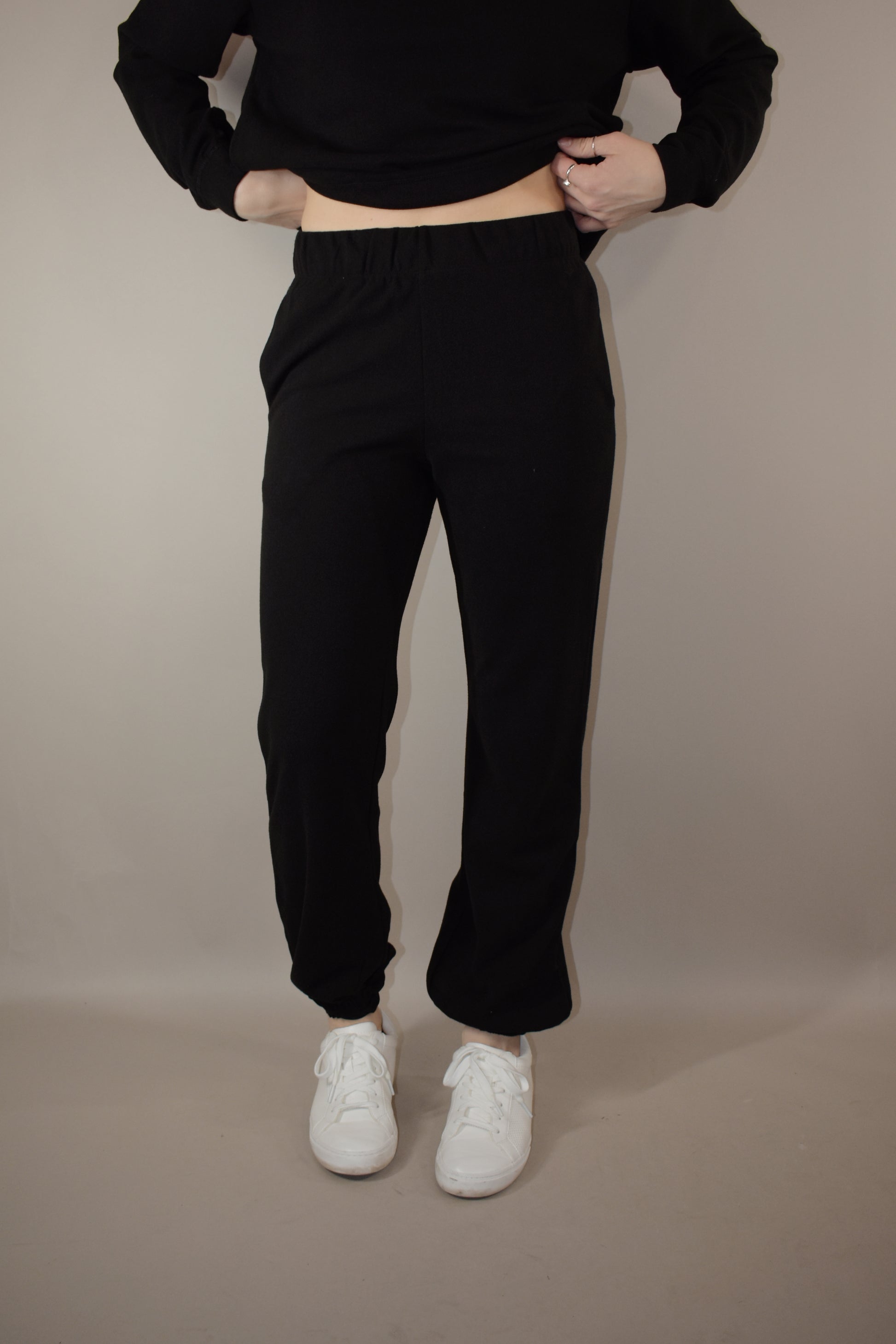 fleece full length joggers with pockets and elastic waistband athleisure 