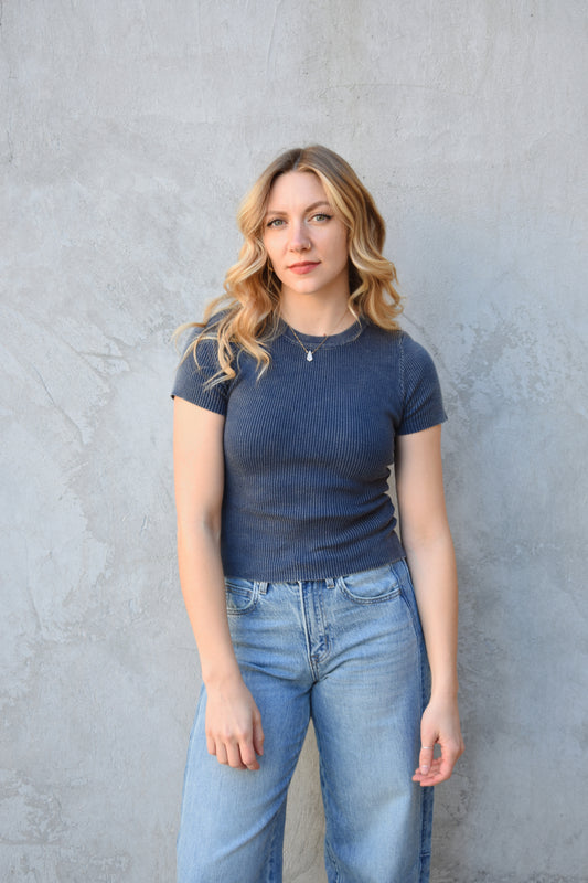 ribbed crew neck top