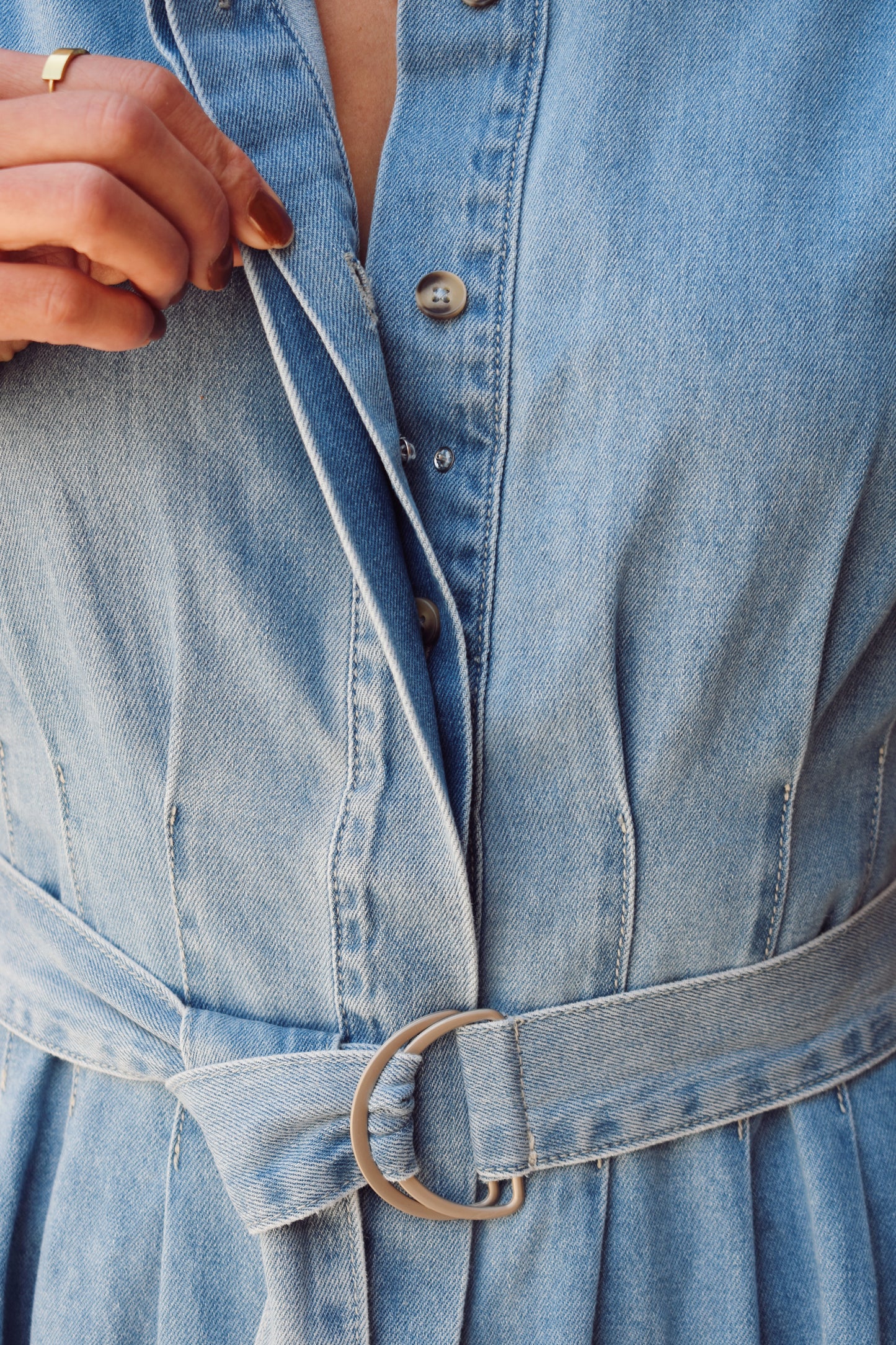 button down denim midi