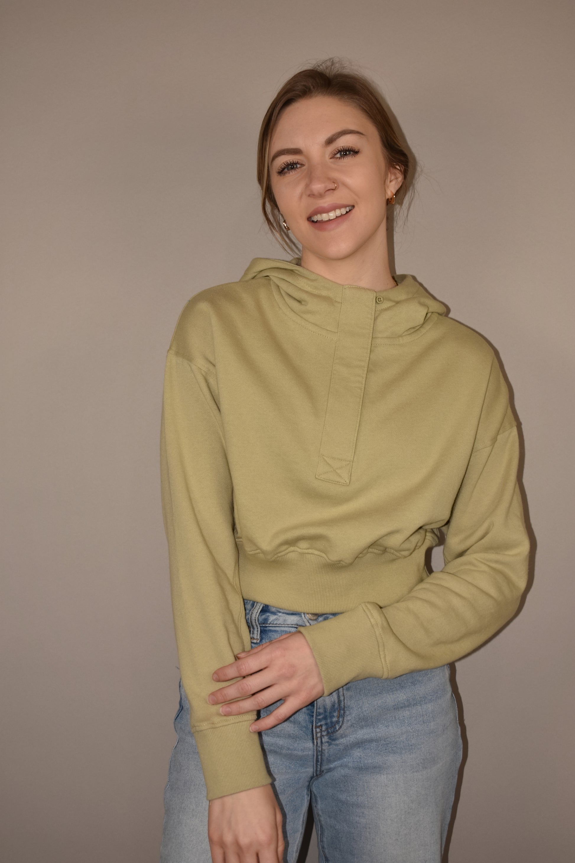  Womens Sweatshirts Fleece Lined Half Zipper Crop