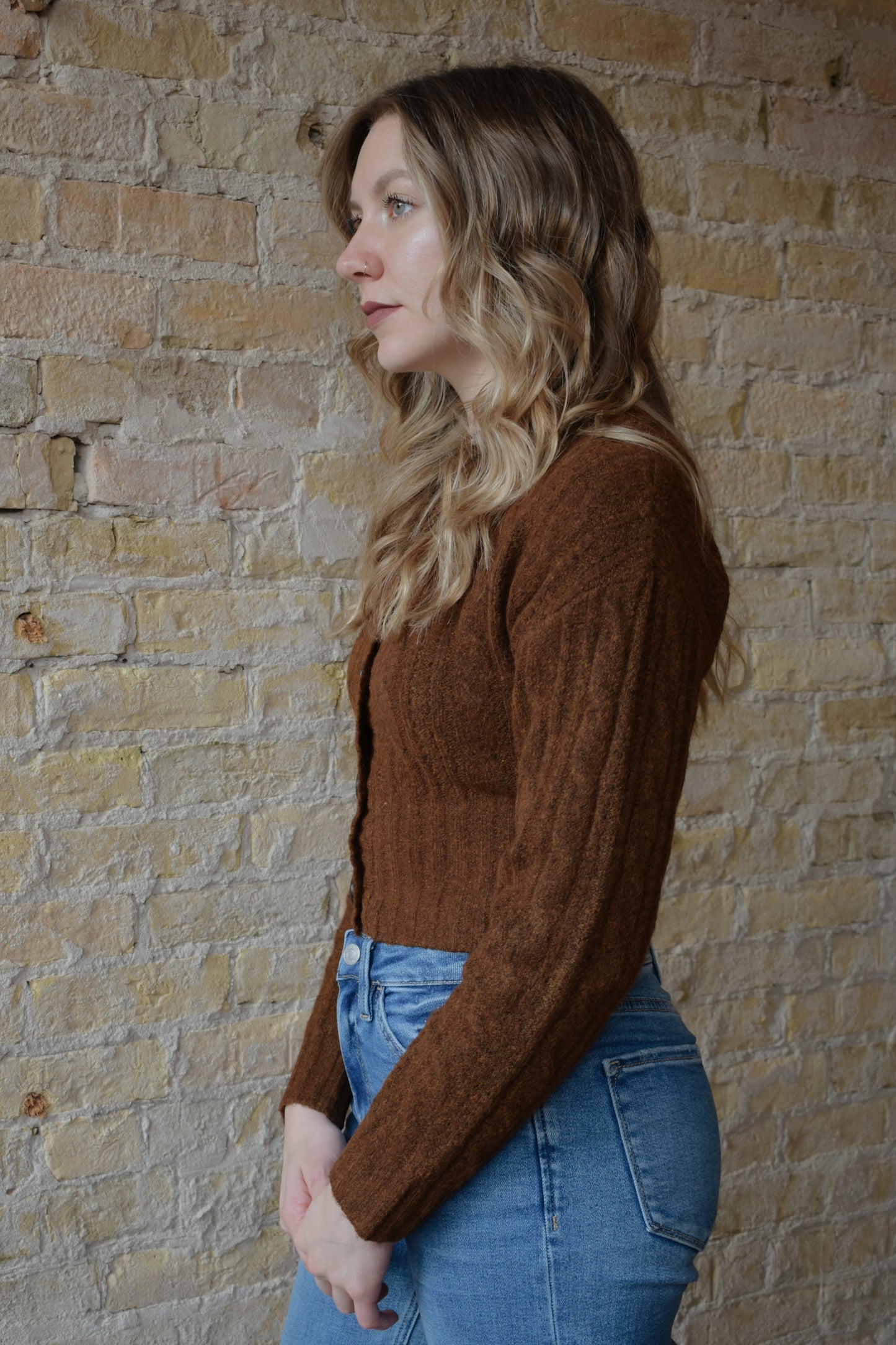 cropped cable cardigan