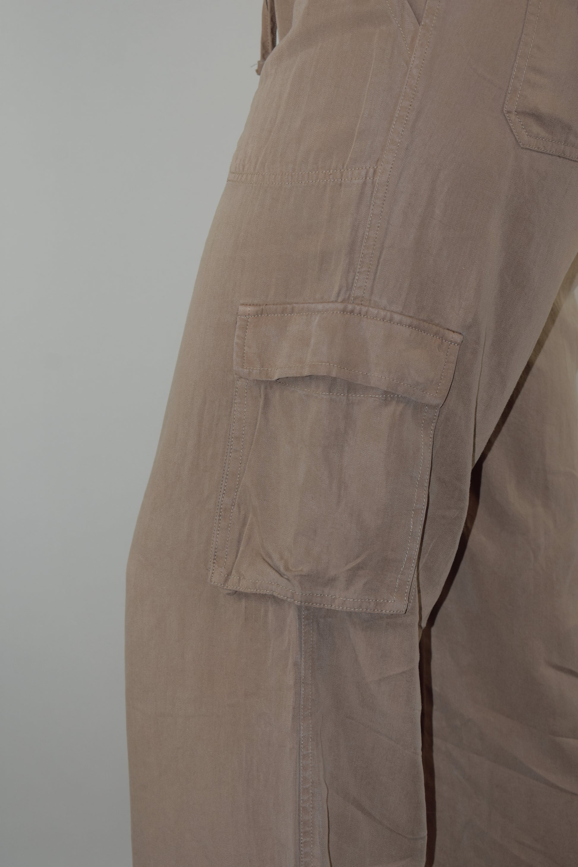 tencel cargo pants with slight wide leg elastic waistband with drawstring side pockets and side cargo pockets patch back pockets