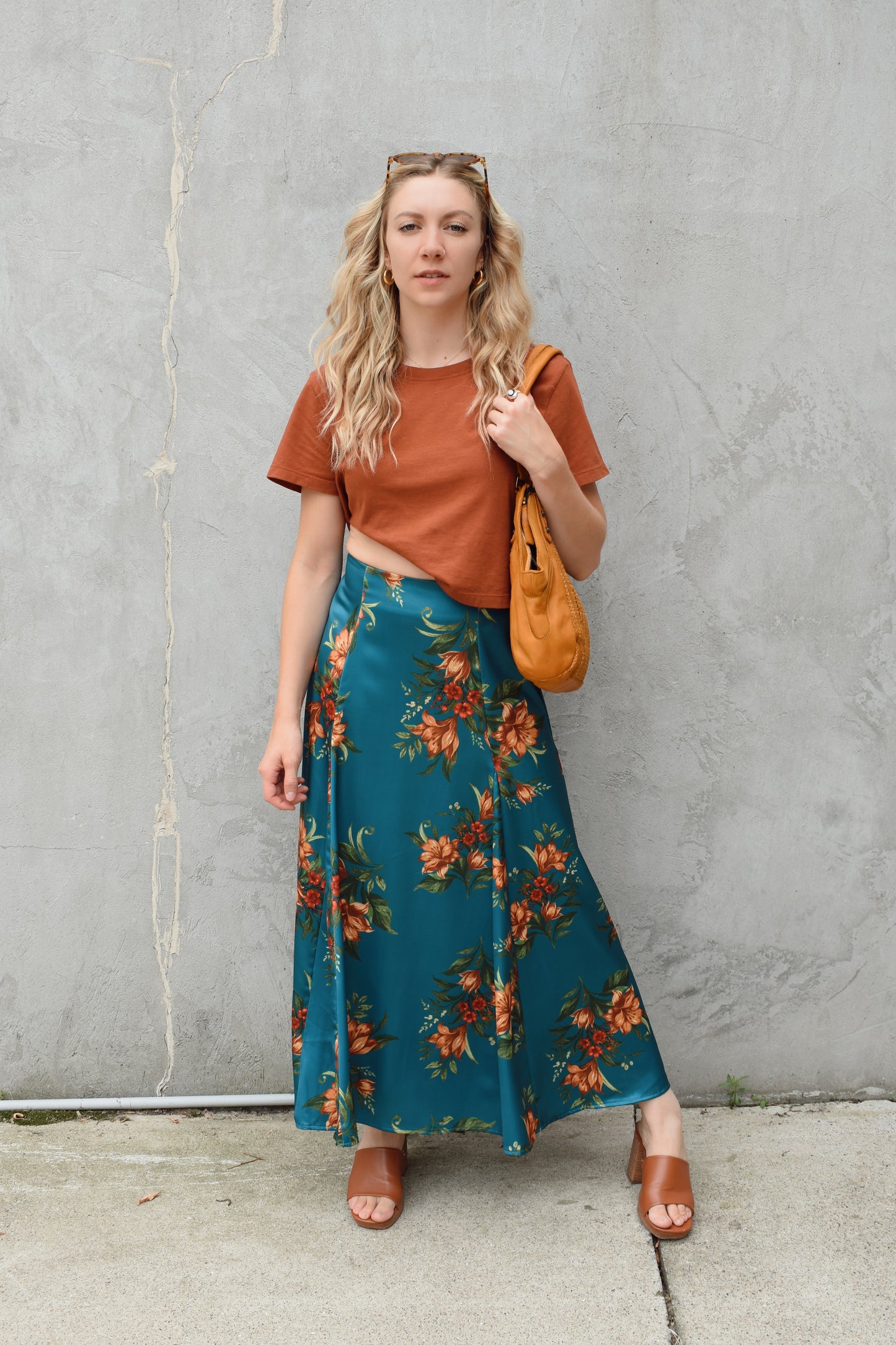 floral satin circle skirt