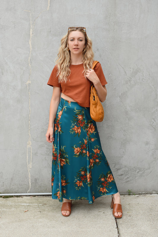 floral satin circle skirt