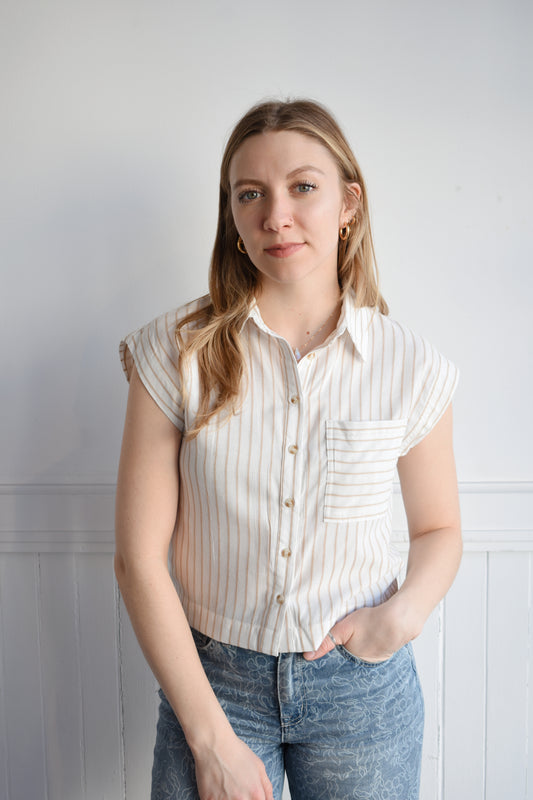 crop striped buttondown