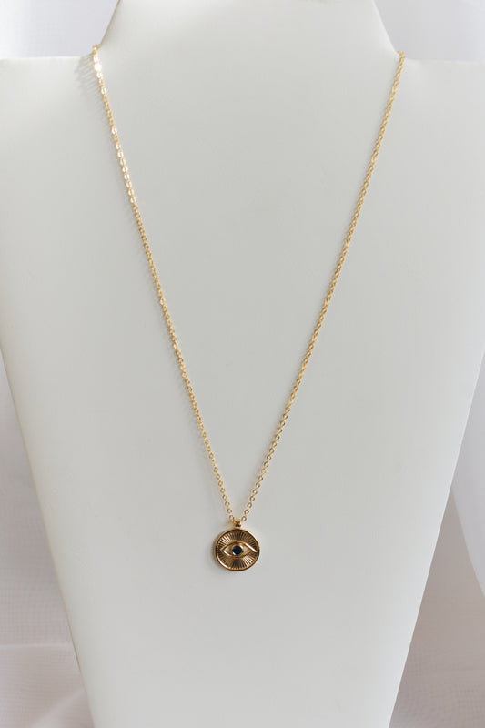 revival made goods onyx evil eye dainty chain gold plated necklace