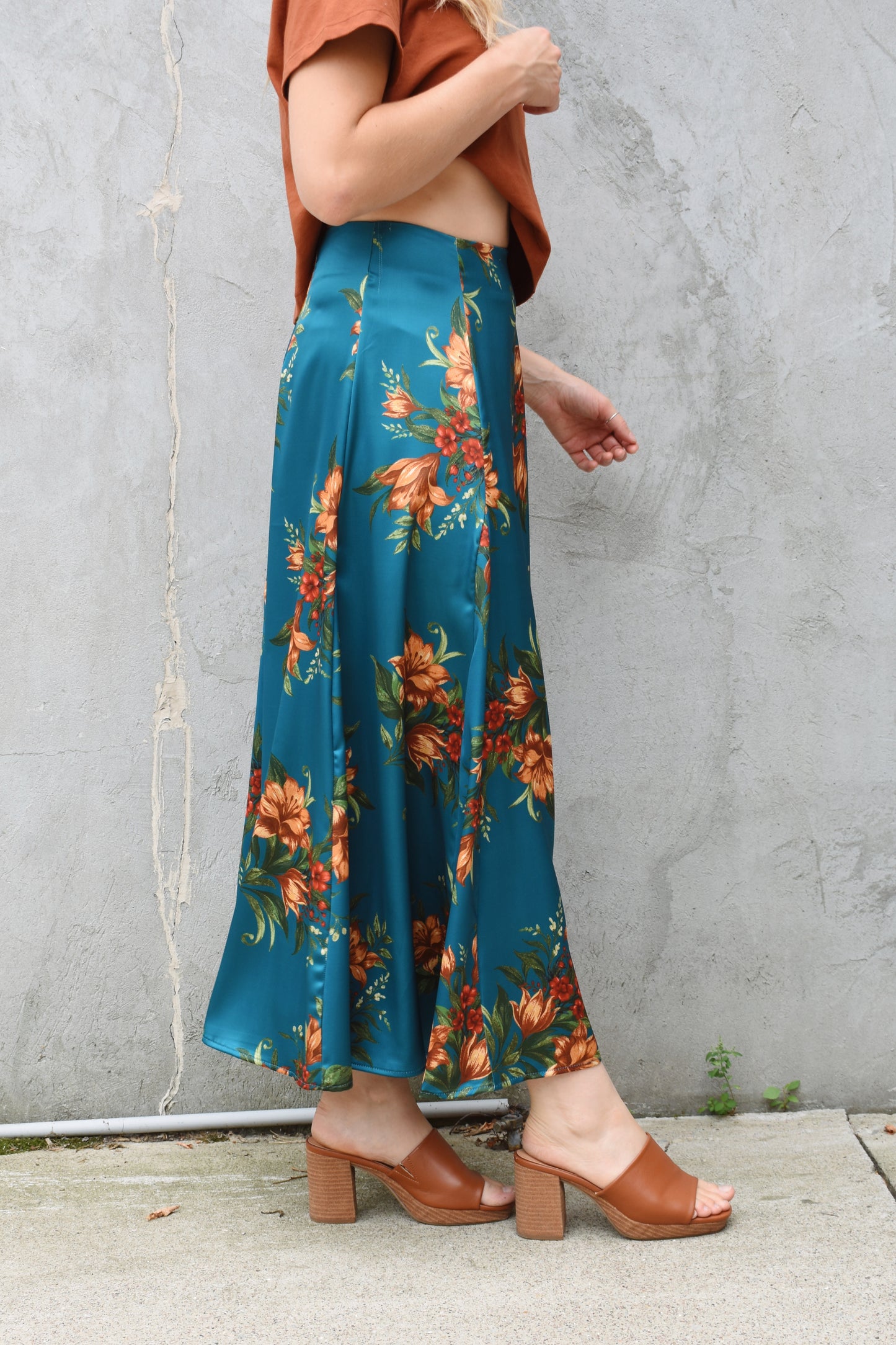 floral satin circle skirt