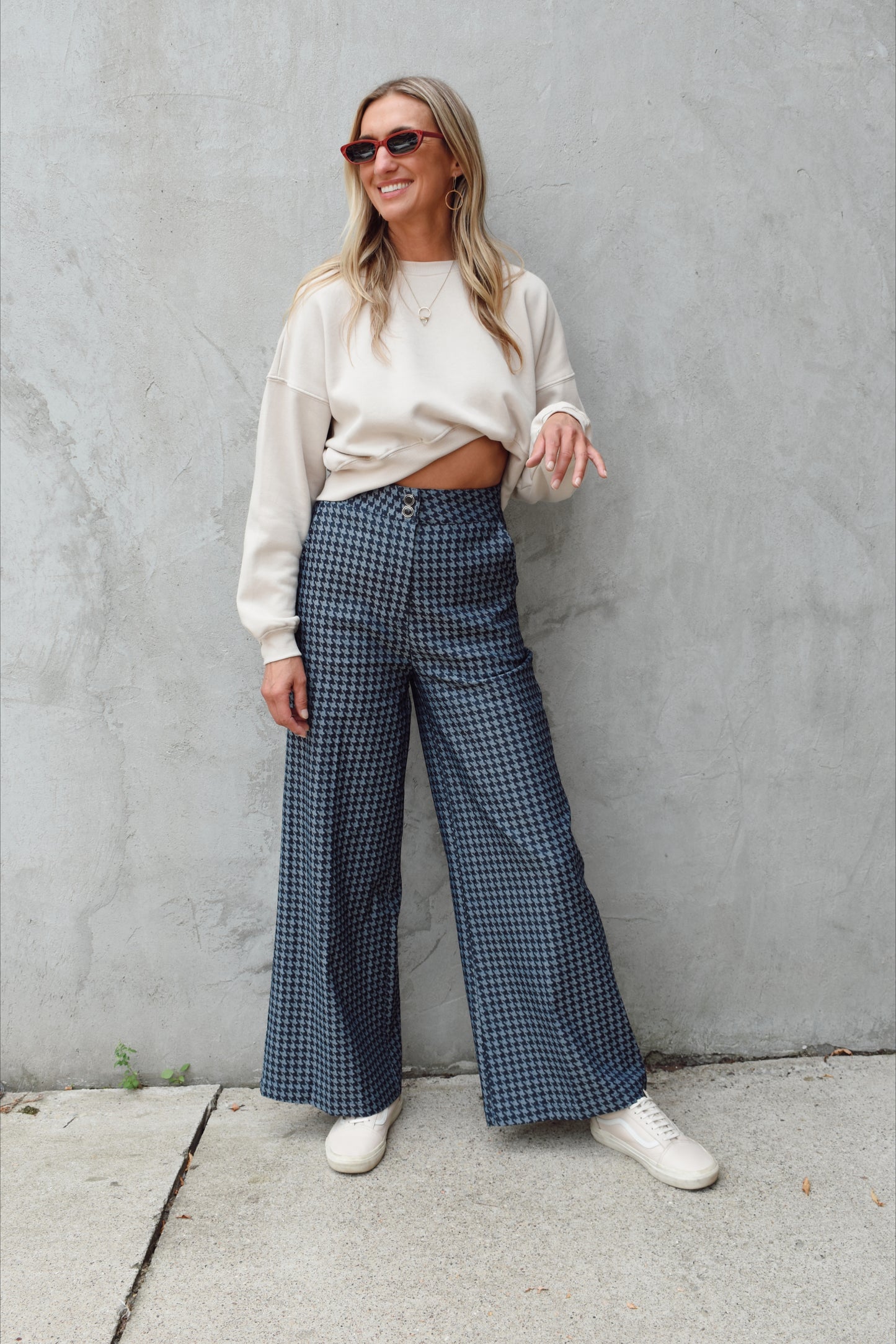 houndstooth wide leg trousers