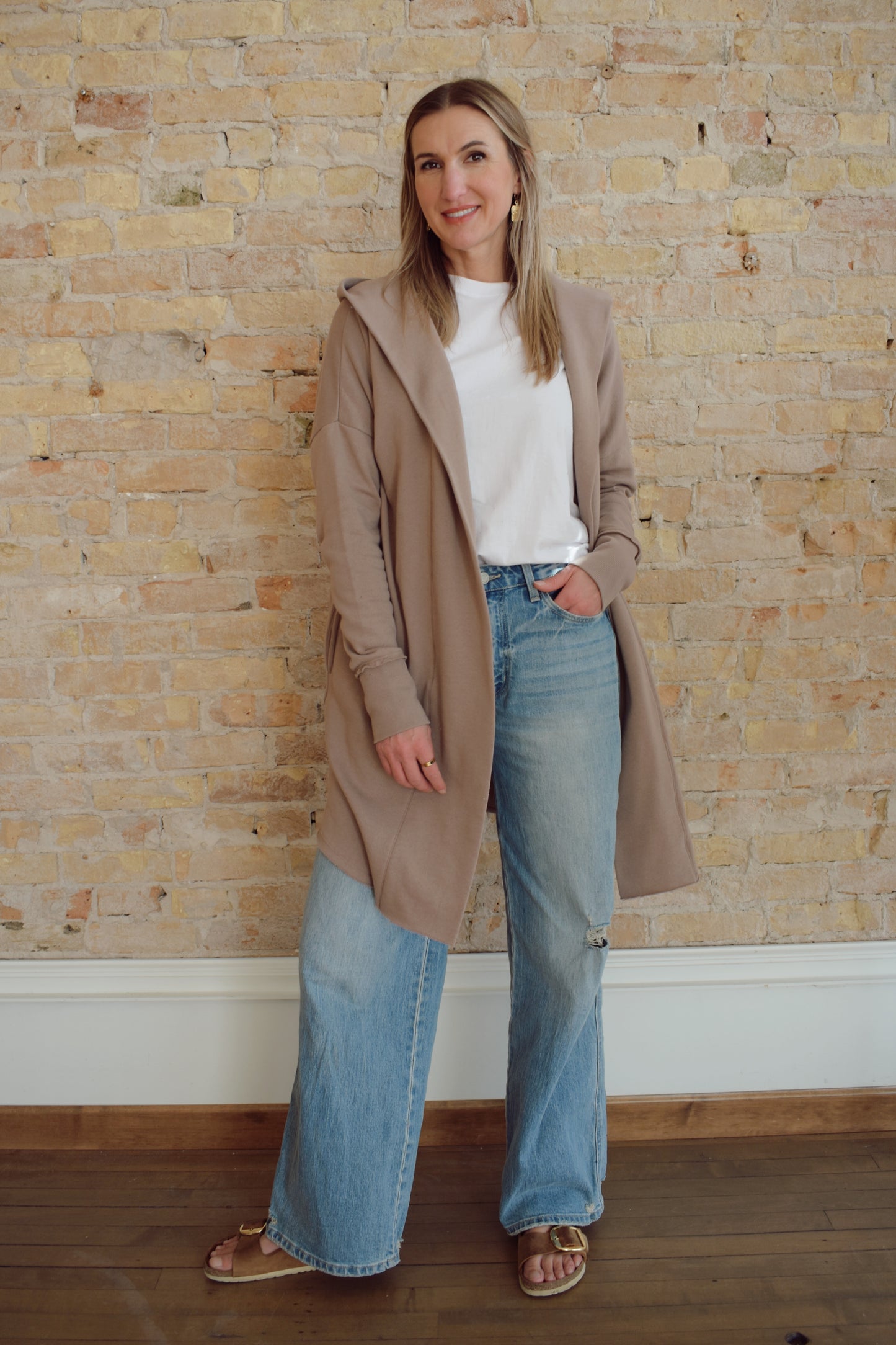 hooded jersey cardigan