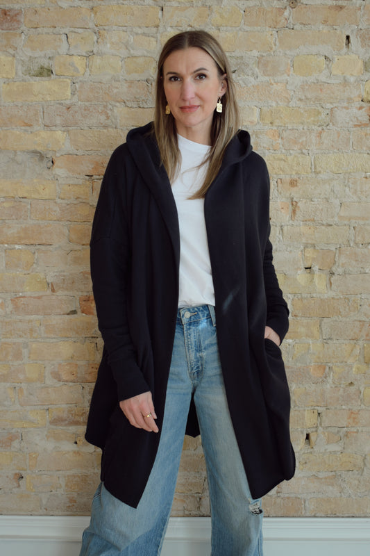 hooded jersey cardigan