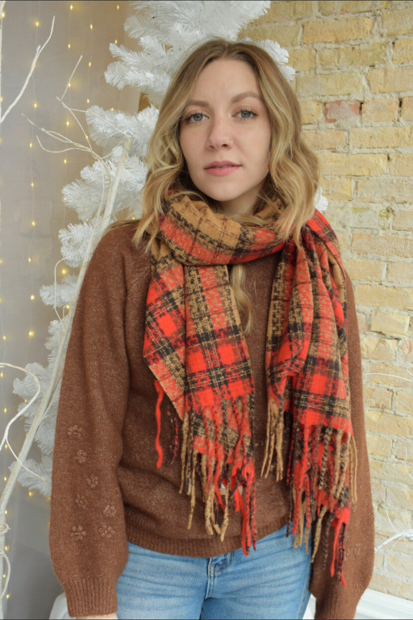 classic plaid fringe scarf