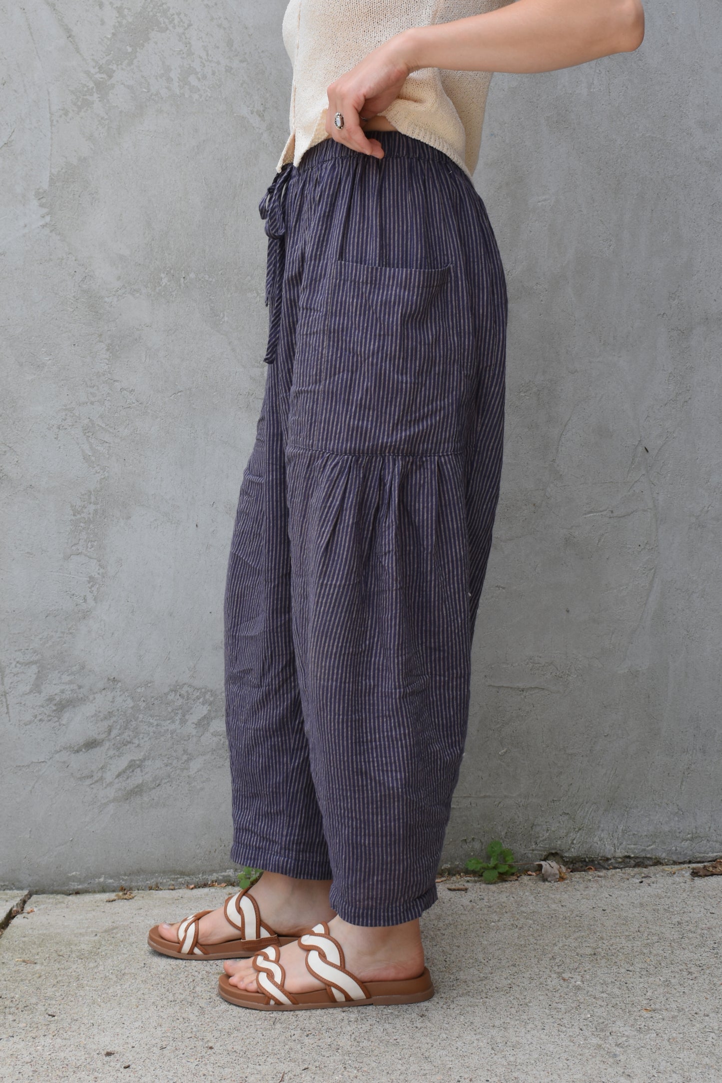 pinstriped drawstring pants