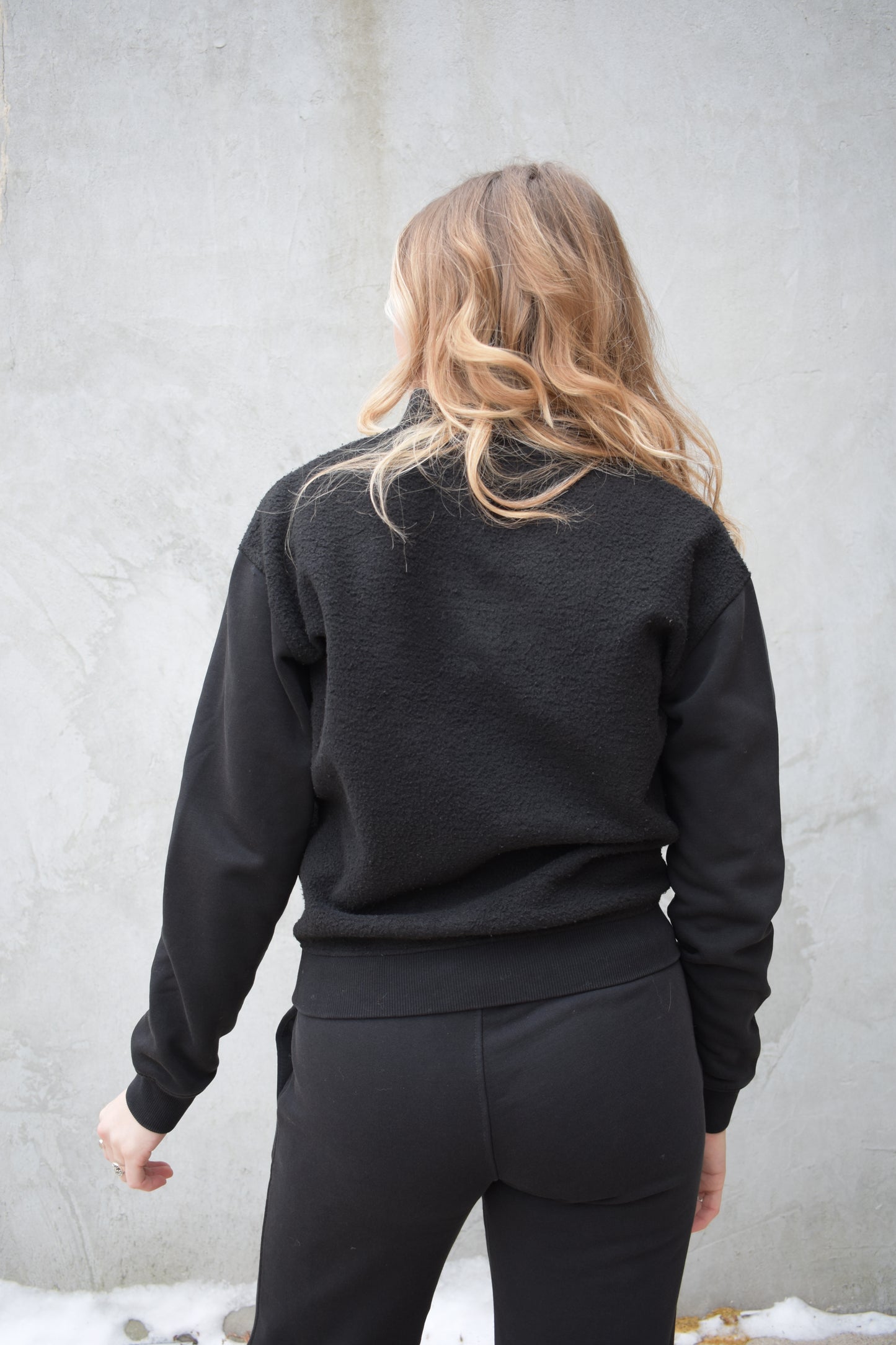 half zip pullover drop shoulder basic athleisure bodice is different texture