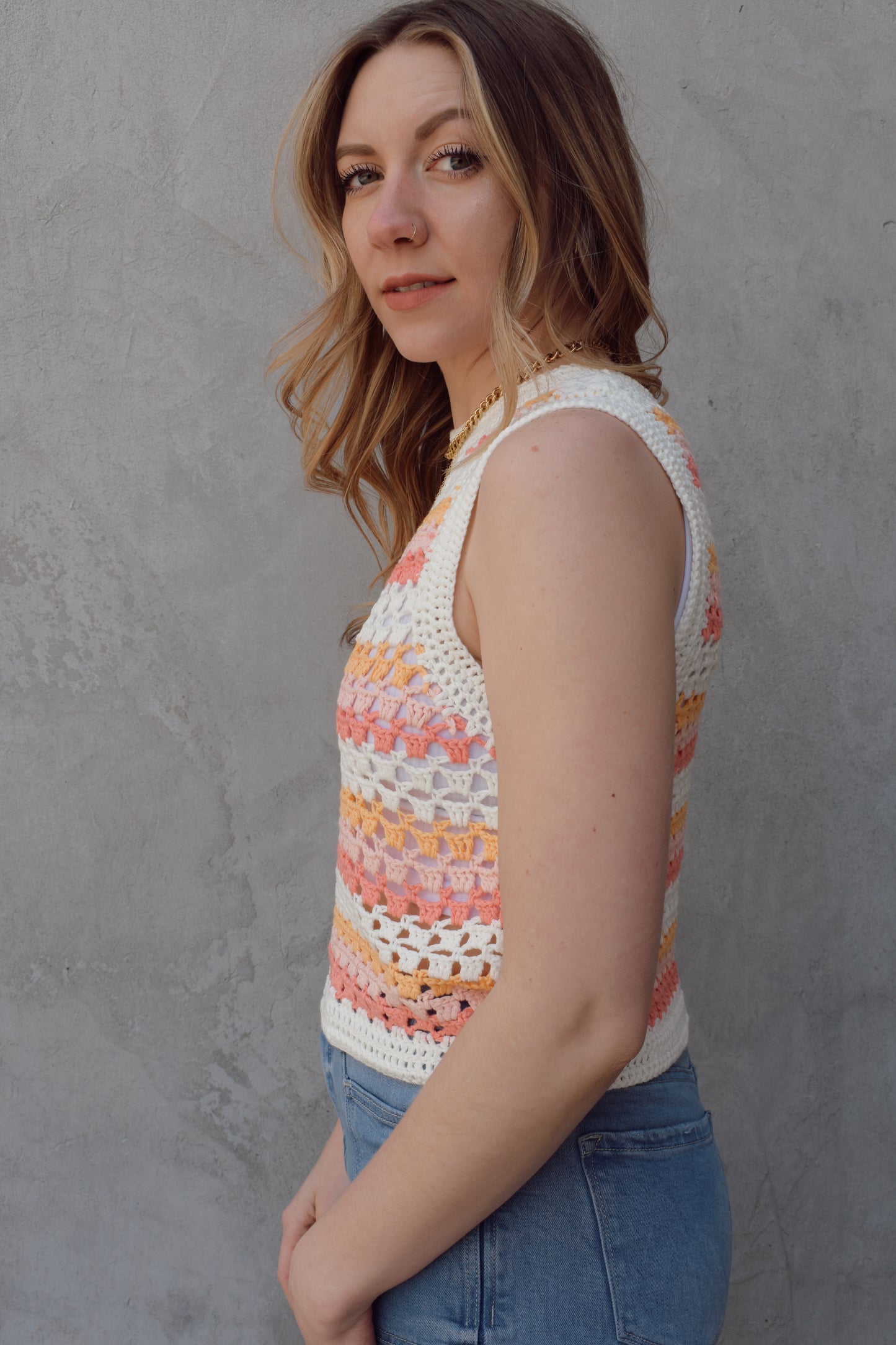 retro stripe crochet tank